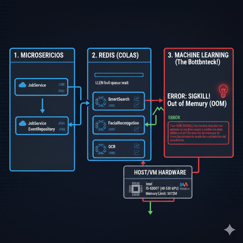 Diagrama de flujo de datos y error de memoria en Immich
